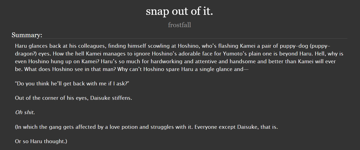 yeowooned's tweet photo. Wrote my first ever #Daiharu fic for #fkbootober2022! I went for a mythical creature AU for Prompt 28: Potions/Witchcraft!

Link: https://t.co/kKLQwoM1ST https://t.co/UNKkJ6FU9Q