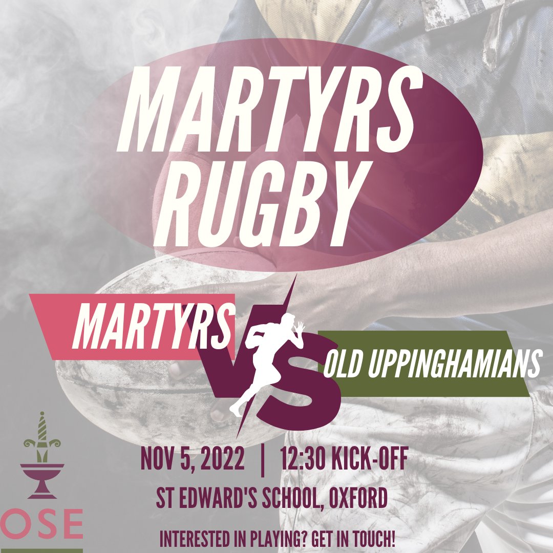 St Edward's Society (@teddiesrhubarb) on Twitter photo On Saturday 5th November, St Edward's Martyrs Rugby take on longstanding rivals, Old Uppinghamians, at home.
All OSE welcome - either to play or spectate. The more support, the better!
Email ose@stedwardsoxford.org for more info.
#Teddies #StEdwardsMartyrs #Rugby #Upper1 On Saturday 5th November, St Edward's Martyrs Rugby take on longstanding rivals, Old Uppinghamians, at home.
All OSE welcome - either to play or spectate. The more support, the better!
Email ose@stedwardsoxford.org for more info.
#Teddies #StEdwardsMartyrs #Rugby #Upper1