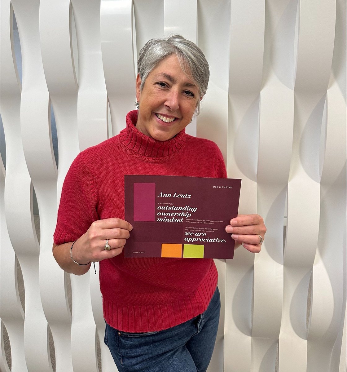 As part of #ESOP month, we recognize an outstanding owner who exemplifies living our values and being a role model for what makes D&amp;E special. Congratulations to our 2022 Outstanding Owner, Ann Lentz! Thanks for all you do for the firm!