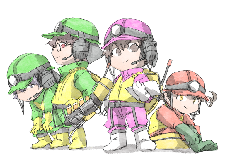 brown hair multiple boys glasses gloves helmet boots yellow gloves  illustration images