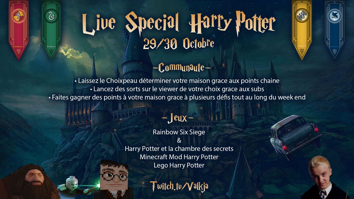 ValkjaA's tweet photo. Rendez-vous en live sur le thème 'Harry Potter' tout au long du week-end !✨
J'ai trop hâte de vous montrer mon cosplay !
À votre avis, j'ai choisi quelle maison ?🔮

⚡️https://t.co/MVd1chMO2a https://t.co/PS422W0hFZ