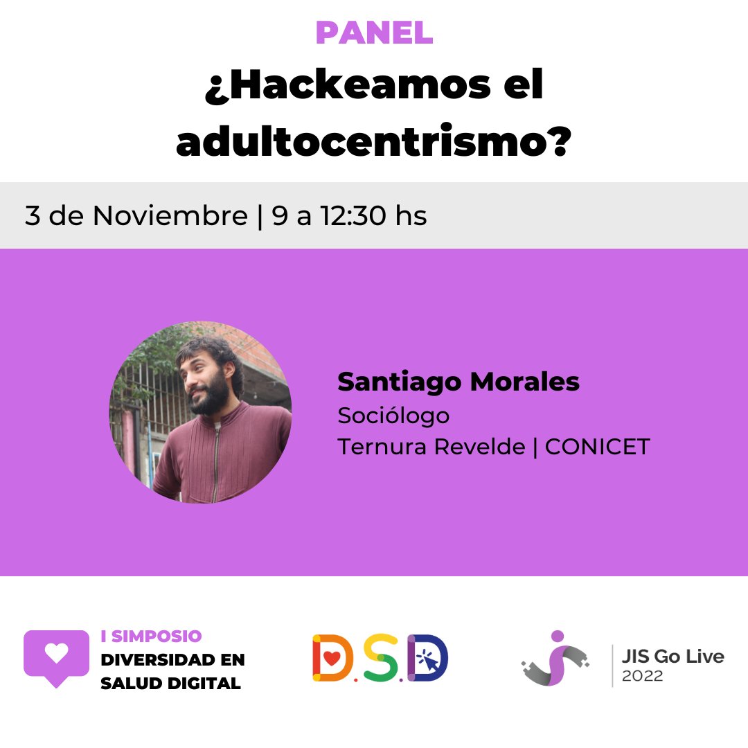 diversidadsd's tweet photo. 📢 Se vienen las #JISGOLIVE2022 del @informaticahiba y el Primer Simposio de Diversidad en Salud Digital! 🌈

👉 Panel sobre coprotagonismo de Niñeces y adolescentes ¿Hackeamos el Adultocentrismo?

🔗Jornadas gratuitas y virtuales! Inscribite: https://t.co/xCnJsGgYvV…

Venite! https://t.co/csGzADetMy