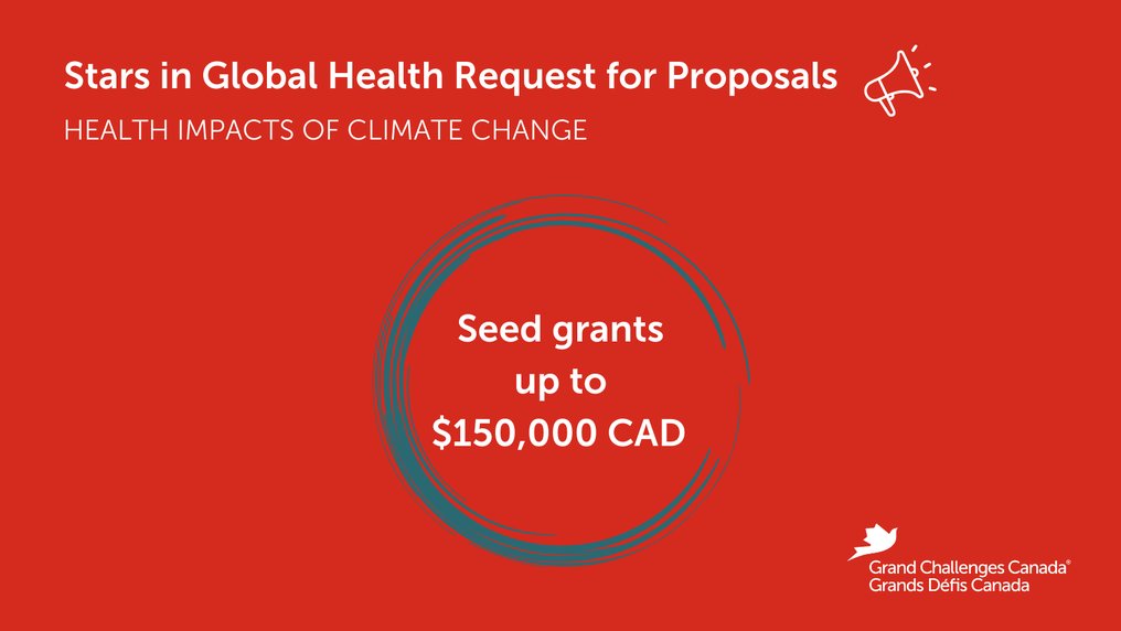 Applications are now open for the Stars in Global Health program! The program is seeking applications addressing climate change's human health impacts in low- and middle-income countries.

Learn more <a href="/gchallenges/">Grand Challenges Canada</a>: grandchallenges.ca/programs/stars…