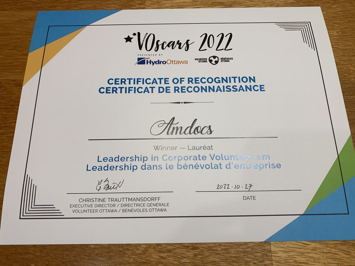 geofdudding's tweet image. Such a thrill for the @Amdocs Ottawa team to win the Leadership in Corporate Volunteerism award at the @VolunteerOttawa  #VOscars, based our work with the amazing @ChristieLake Kids organization!! It is an honor and a privilege to support the work CLK does in our community!