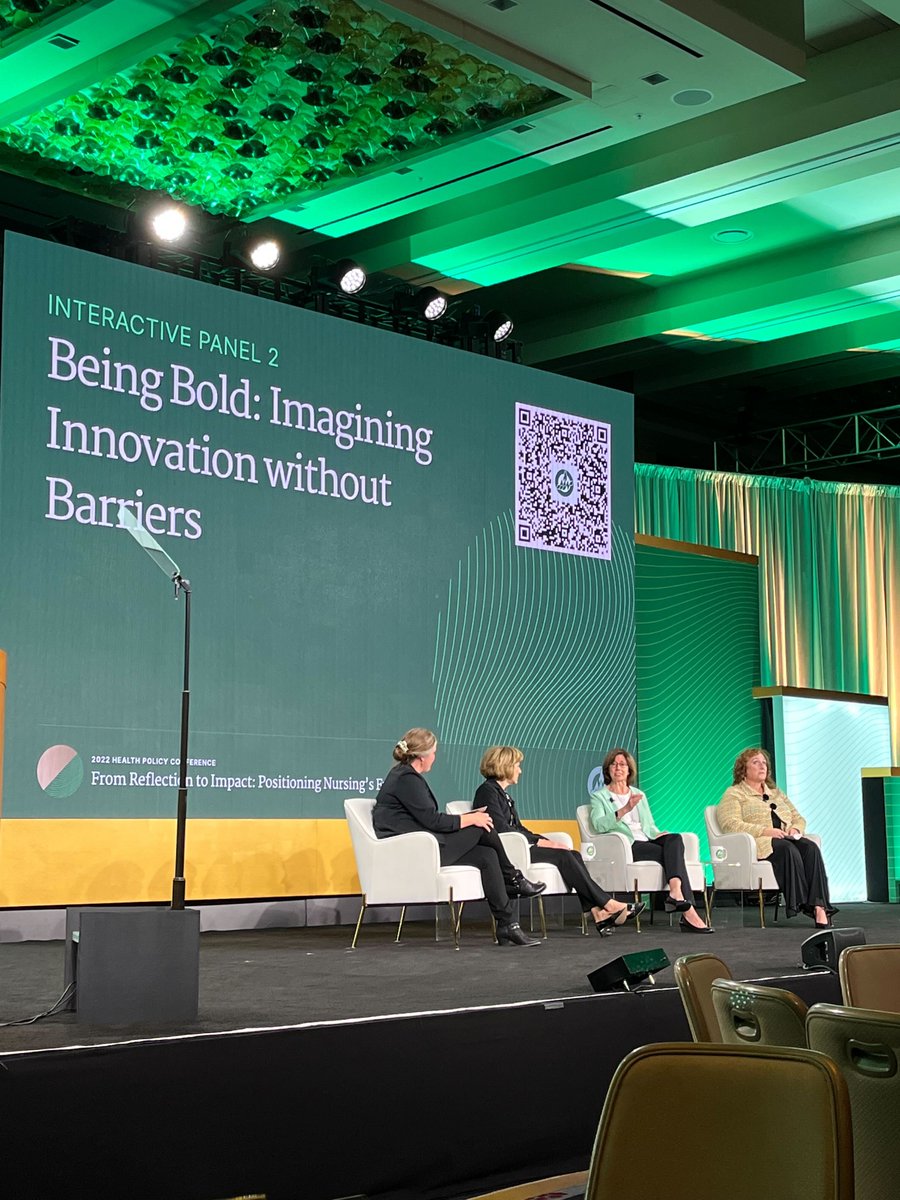 AAN_Nursing's tweet photo. "Innovation is not always technology-based; it’s often an interruption to a process" - @thwyatt @utknursing with @pdykespatti @BrighamWomens, @JudyMurphyHIT &amp; @TauraLBarr @osunursing during #AANHPC22 Panel Being Bold: Imagining Innovation without Barriers https://t.co/8WcvQjecnT