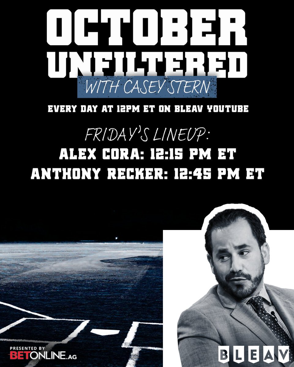 The wait is over. The World Series starts TONIGHT! @CaseyStern welcomes Red Sox Manager @ac13alex and former MLB catcher & 'Bleav In Queens' co-host @Anthony_Recker to preview Game 1. Watch at noon ET here: youtube.com/bleav (presented by @betonline_ag)