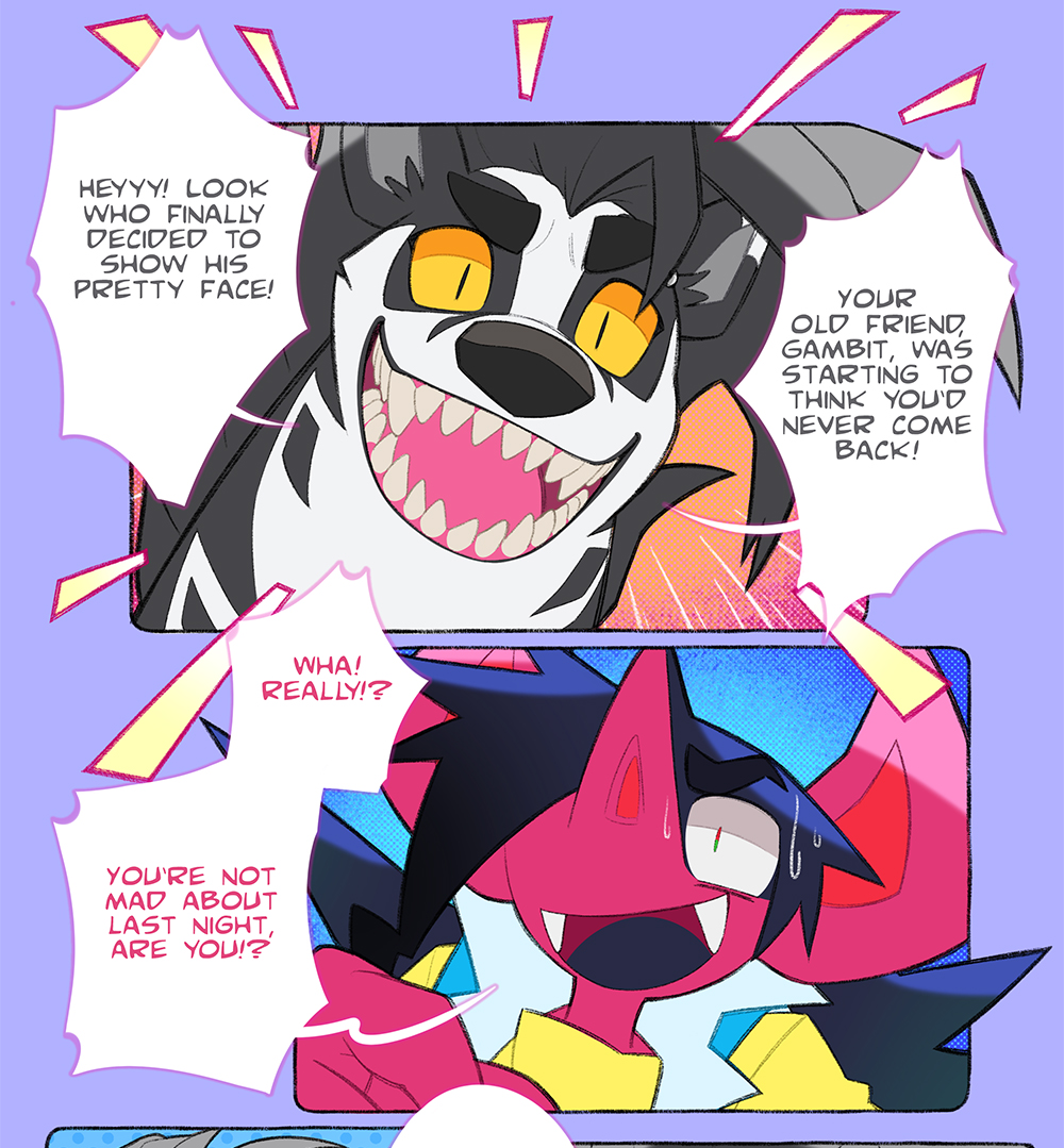 Fudo & Casper 18: Back to Life (1/4)
The mighty badger pounces on the defenceless imp. Let's watch.
#pokemon #comic #obstagoon #morgrem 