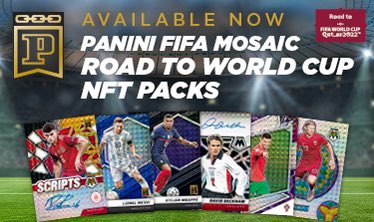 PaniniAmerica's tweet photo. Available now! #FIFA Road To The world Cup NFTs are available at https://t.co/eqm7eEWhoe

The top players, up &amp; coming stars + some of the all time great footballers are included!

Grab your #NFT pack now for just $10,with 1 NFT guaranteed #'d/ 199 or less!

#FIFAWorldCup2022 https://t.co/PmszmEhaBG