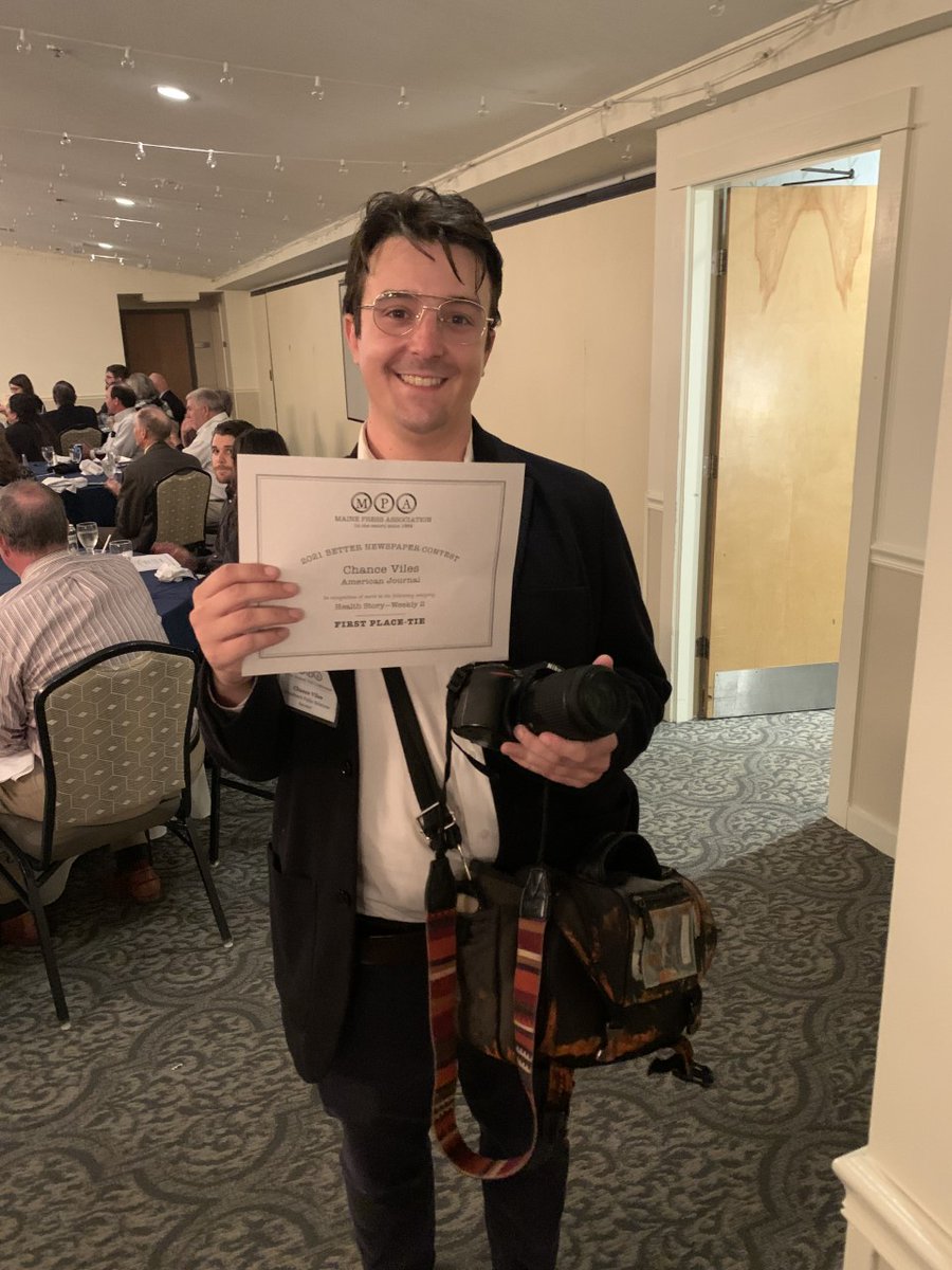 Please join us in congratulating client associate Chance Viles, recipient of the 2021 Better Newspaper Contest award for first place tie in the health category for weeklies. 

Congratulations!
#MPA #MainePressAssociation #Maine #journalism #publicrelations