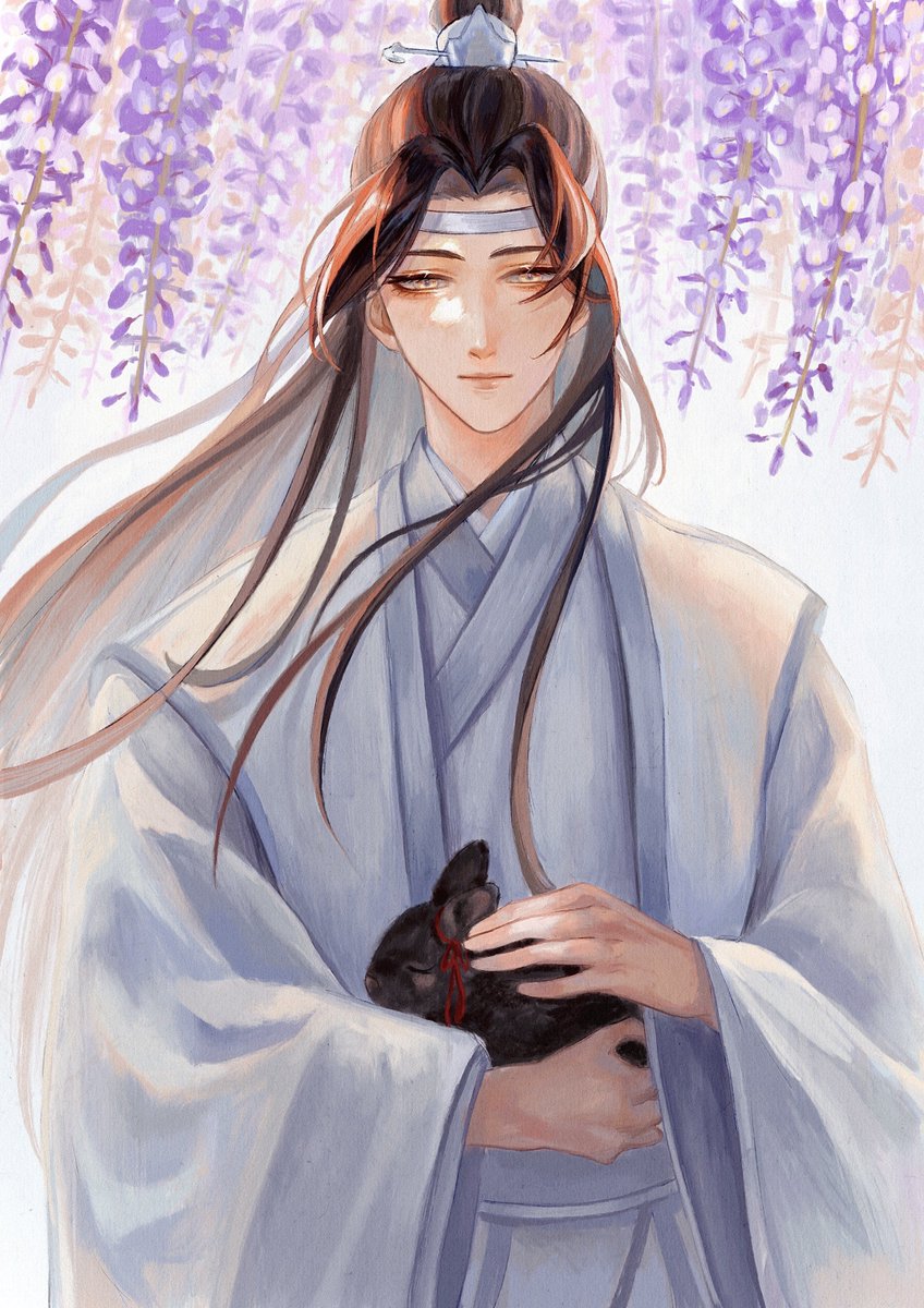 male focus 1boy hanfu wisteria long hair chinese clothes flower  illustration images