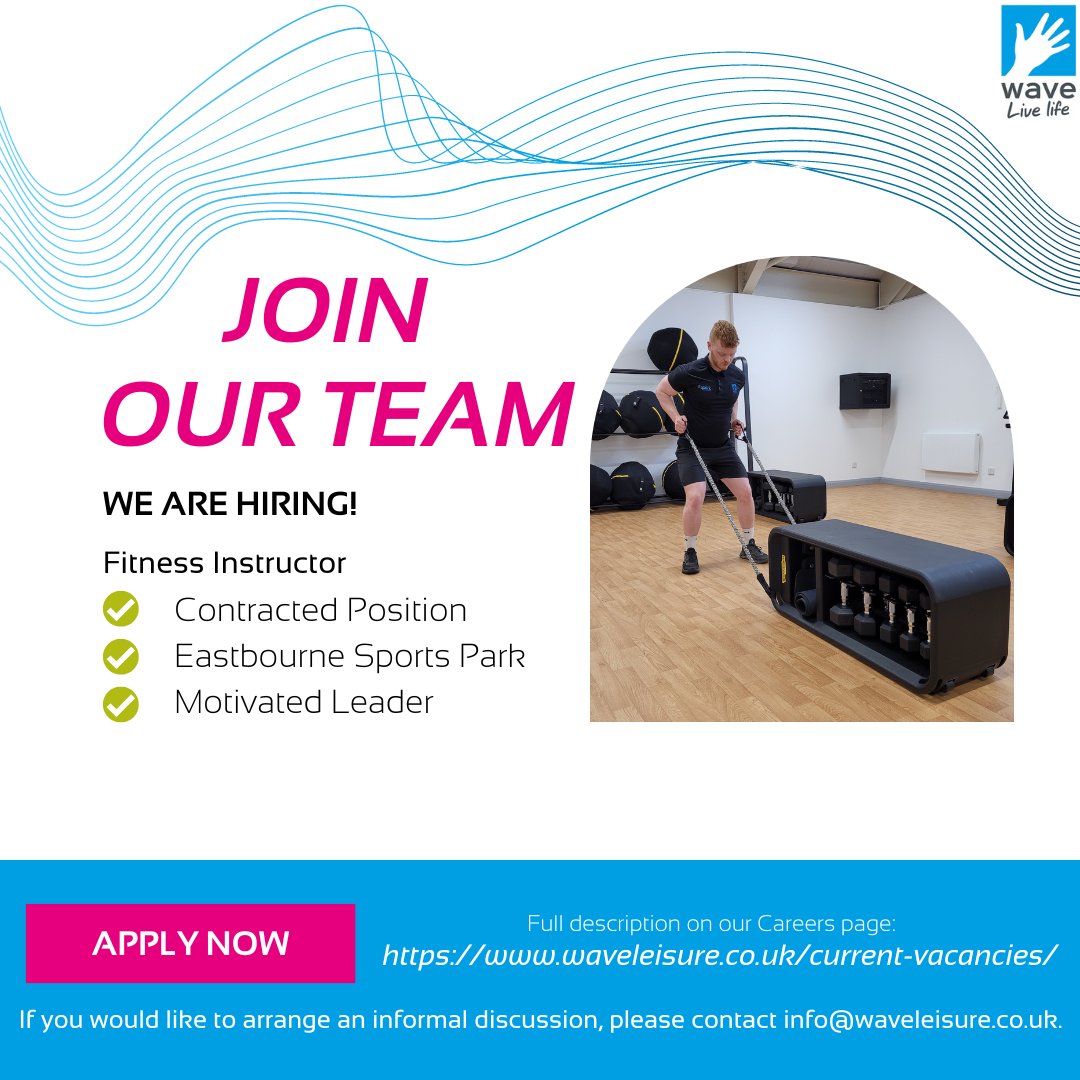 We are Hiring ... 

We are looking for a new Fitness Instructor to join our team at Eastbourne Sports Park!

Find out all about the role on our website: waveleisure.co.uk/current-vacanc…

Sound like someone you know? Tag them below!