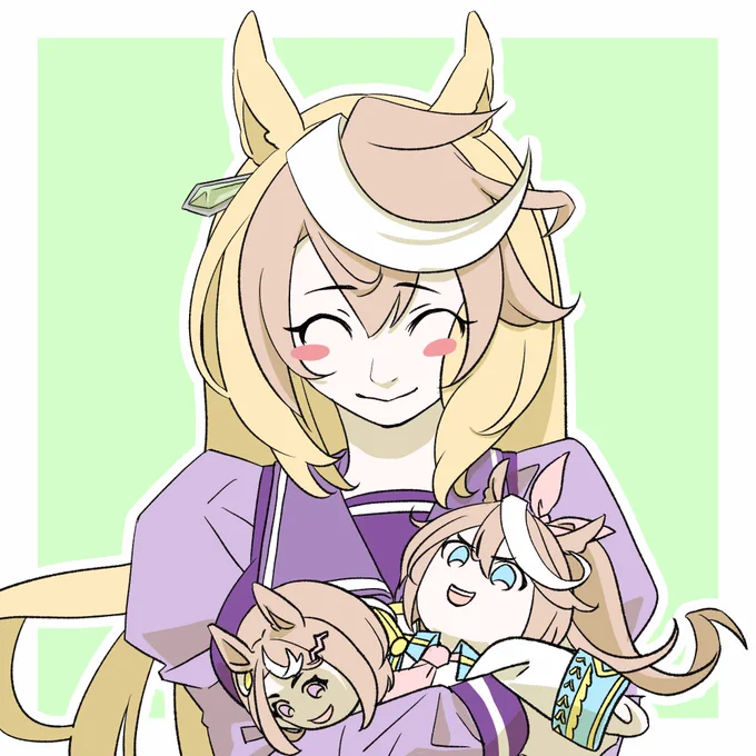 やっぱりテイオーぬいとツヨシぬいを抱えるパパがみたくて。ルドルフ一家仲良くして。#ウマ娘 