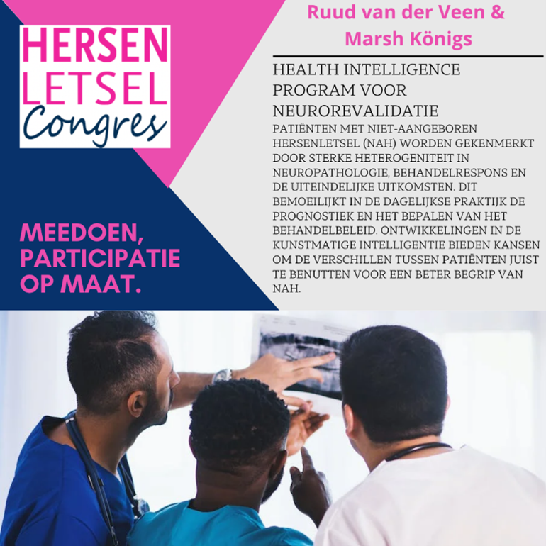 Betere behandeling van patiënten met niet-aangeboren hersenletsel door gebruik van kunstmatige intelligentie.
Je hoort hier meer over op het HersenletselCongres; hersenletselcongres.nl