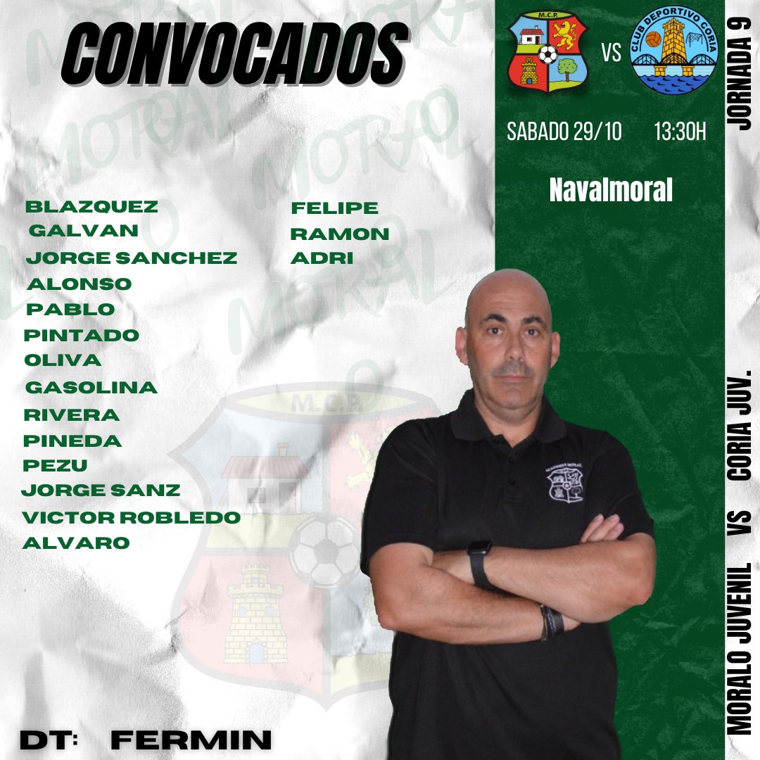 Estos son los convocados para el partido de mañana 🆚 <a href="/CoriaJuvenil/">CD Coria Juvenil A</a>