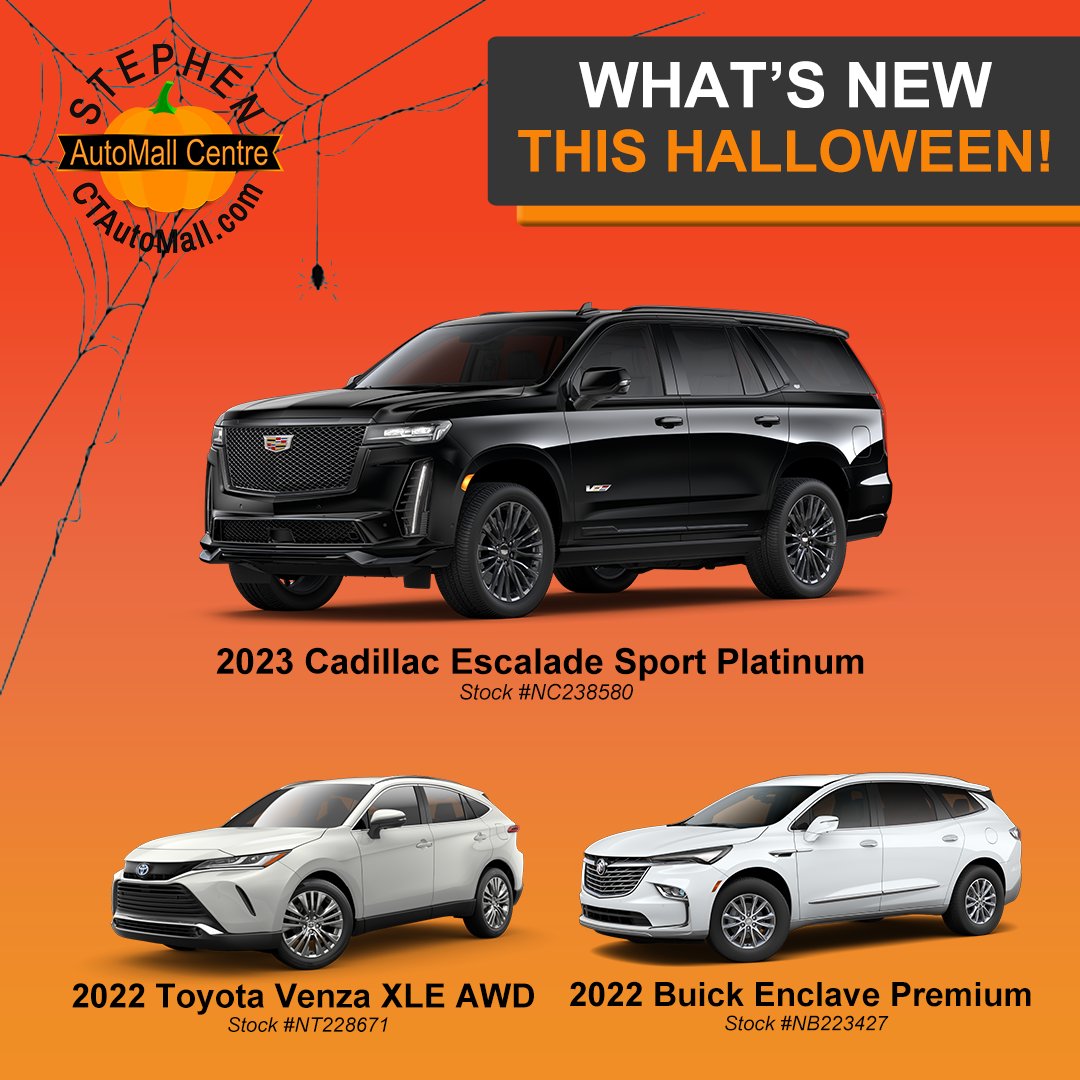 ctautomall's tweet photo. Spooky new arrivals and scary good savings here at Stephen Automall Centre this Halloween season!
https://t.co/2TISHXrC75 https://t.co/pw8hAzJMCF