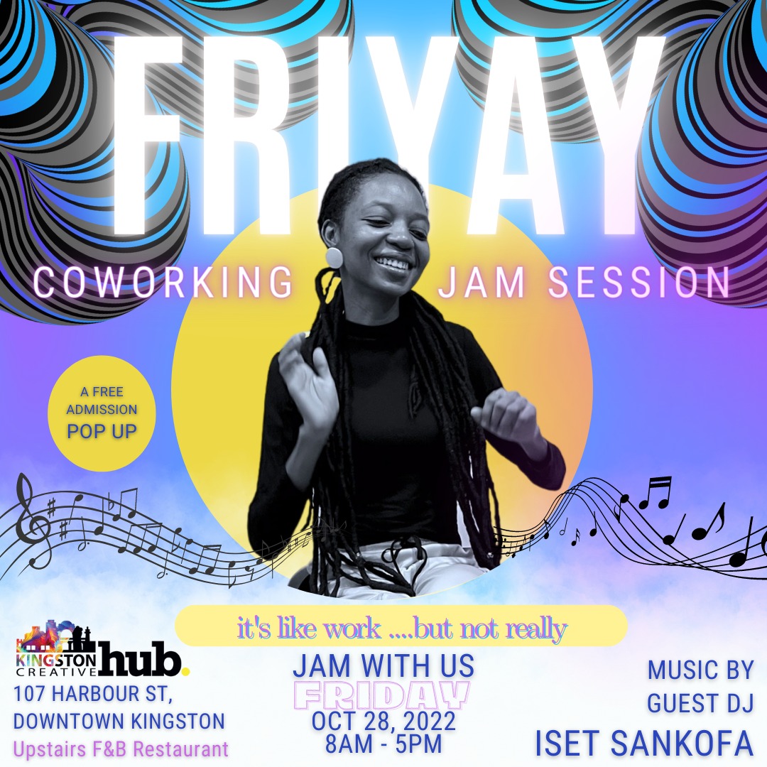 Today at the Kingston Creative Hub (Friday Oct 28th),YOU are invited to FRIYAY, a coworking jam session from 8AM - 5 PM! 

Come out early, avoid the traffic, work in a new space and jam with us!