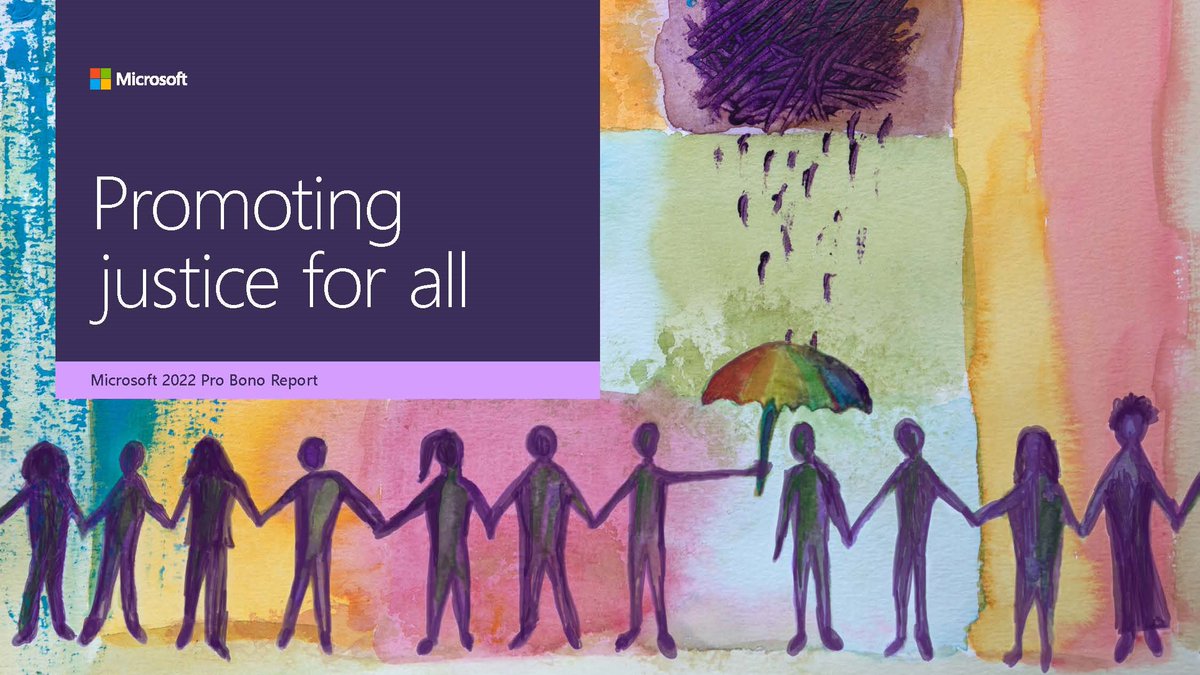 Excited to share the Microsoft 2022 Pro Bono Report which highlights the work we’re doing to provide those in need w/ access to legal services. Thank you to our pro bono program team, volunteers, &amp; nonprofit organizations who partner with us. aka.ms/2022MicrosoftP… #ProBonoWeek
