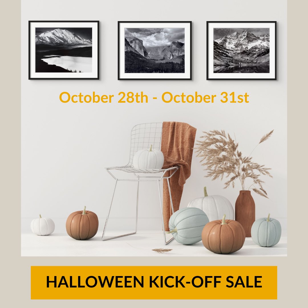 Our Halloween Kick-Off Sale starts today! 👻 Buy any Ansel Adams Exclusive Set with 10% off or get $50 off any Exclusive purchase over $300. Ansel Adams Exclusives come in a variety of sizes and framing options. 🍁AnselAdams.com 🍁 #TheAnselAdamsGallery