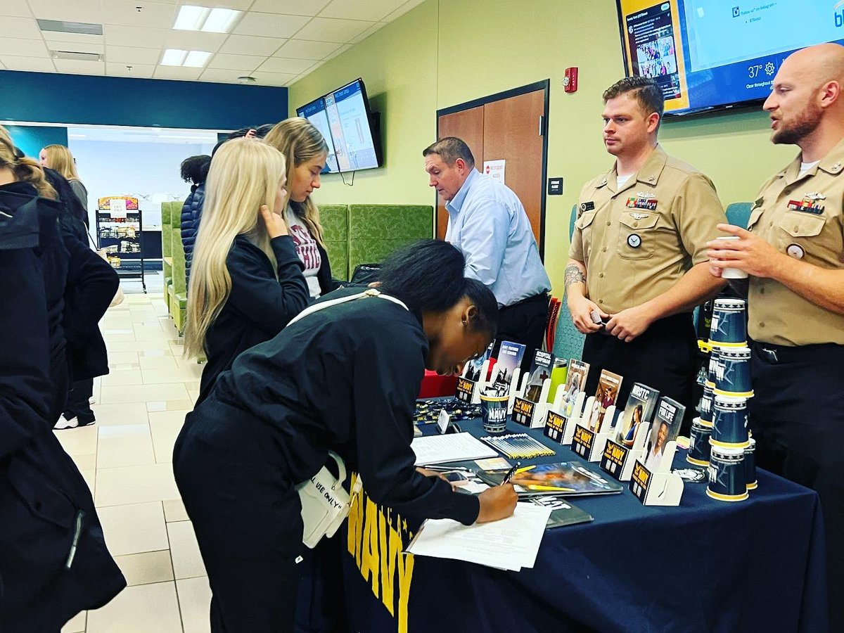 BSC’s College, Career, and Military Fair was a huge success!  3 branches of the military, 11 local employers, and 17 post-secondary/college partners! Multiple students interviewed and were hired for jobs! What a great day! #collegecareerfair #onebutlertech