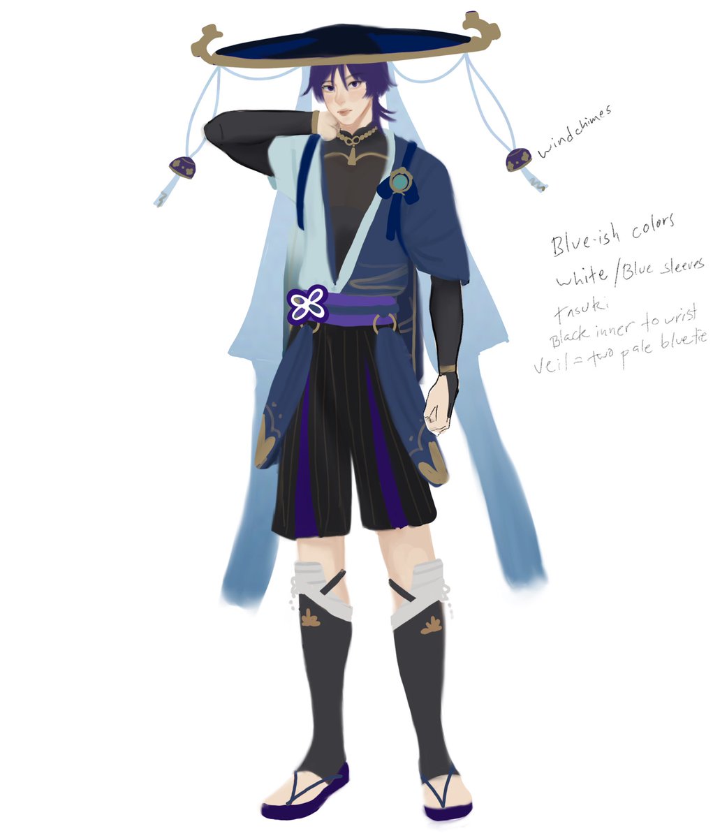 scaramouche (genshin impact) 1boy male focus hat solo jingasa white background purple hair  illustration images