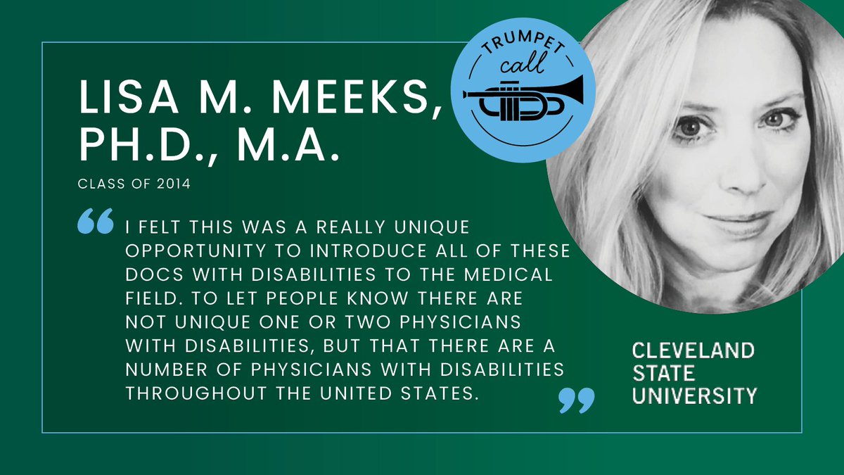 CSU_President's tweet photo. . @meekslisa ’14 founded the Docs With Disabilities Initiative to address ableism and other hurdles that healthcare students & workers face. With the @DocsWith podcasts, consulting services & resources, Lisa is advocating for a more inclusive healthcare environment. #TrumpetCall https://t.co/Vg0OjE41AN