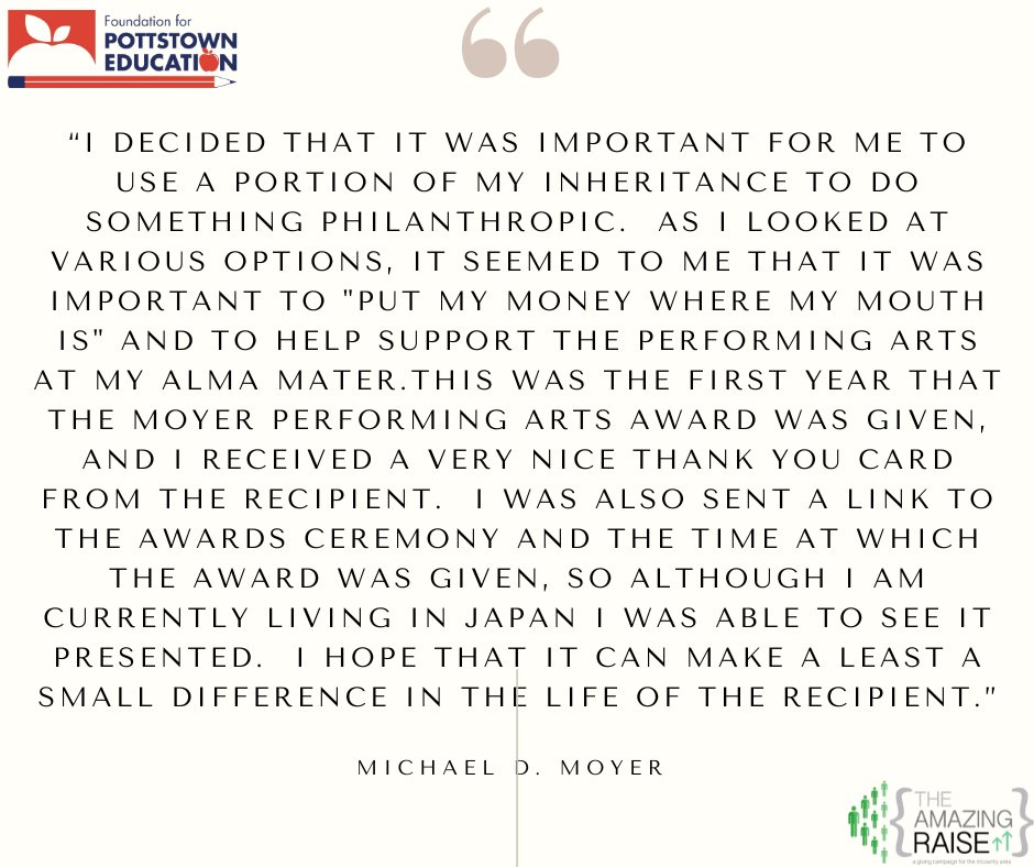 More than 80 scholarships are presented annually  totaling  $43,000.  

Please help continue to level the educational playing field for our students.  All donations made in October will have an added bonus gift to us through TCN's Amazing Raise.

 foundationpottstowned.org/donate/