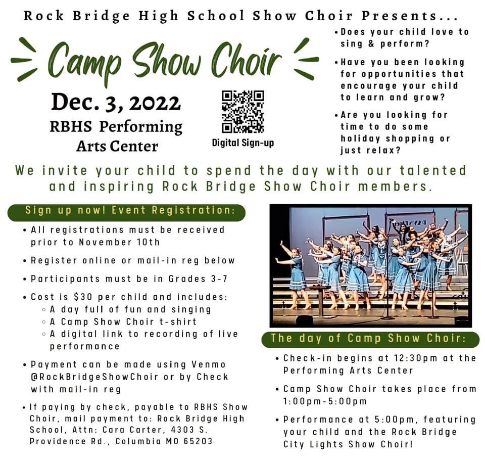 Calling all 3rd-7th Grade Performers! Sign up for RBHS’s Camp Show Choir! More info: fvemusic.com/camp-show-choir
<a href="/FVEFalcons/">Fairview Elem COMO</a> <a href="/cpsfinearts/">CPS Fine Arts</a> <a href="/RockBridgeChoir/">RBHSChoirs</a>
