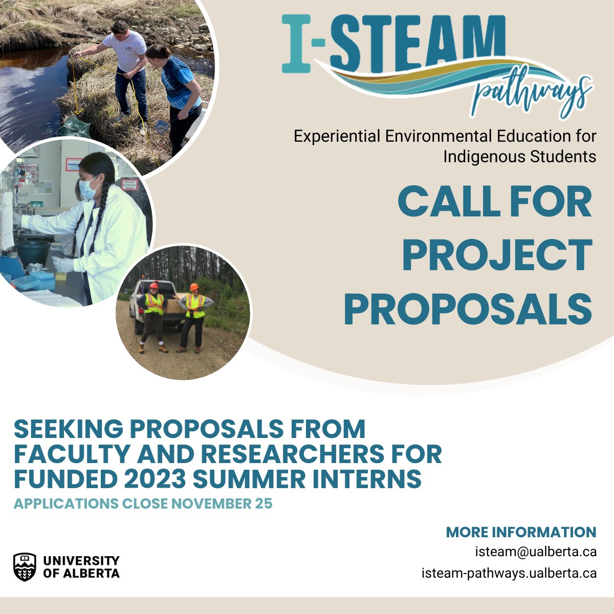 pathways_i's tweet photo. 2023 Project Submissions are open! I-STEAM Pathways is seeking Supervisor Project Submissions from #UAlberta Faculty and Researchers for funded 2023 summer interns. Applications close on November 25. Undergraduate student applications open on December 12.
https://t.co/C8GjKGifIh https://t.co/XqToRmFC1v