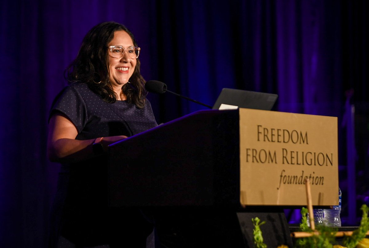 FFRF's tweet image. "We're doing our part to piss off the Religious Right." -- Val Benavidez of @TFN on organizing in Ann &amp;amp; Cecile Richards' legacy #DoMesswithTexas #FFRFcon2022