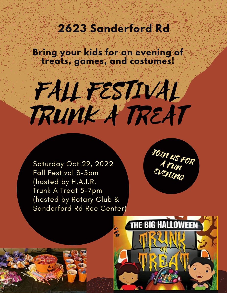 SouthRaleighCAC's tweet photo. Fall Festival TOMORROW at Sanderford Rd. Community Center followed by Trunk-or-Treat! https://t.co/6lnifczvLT