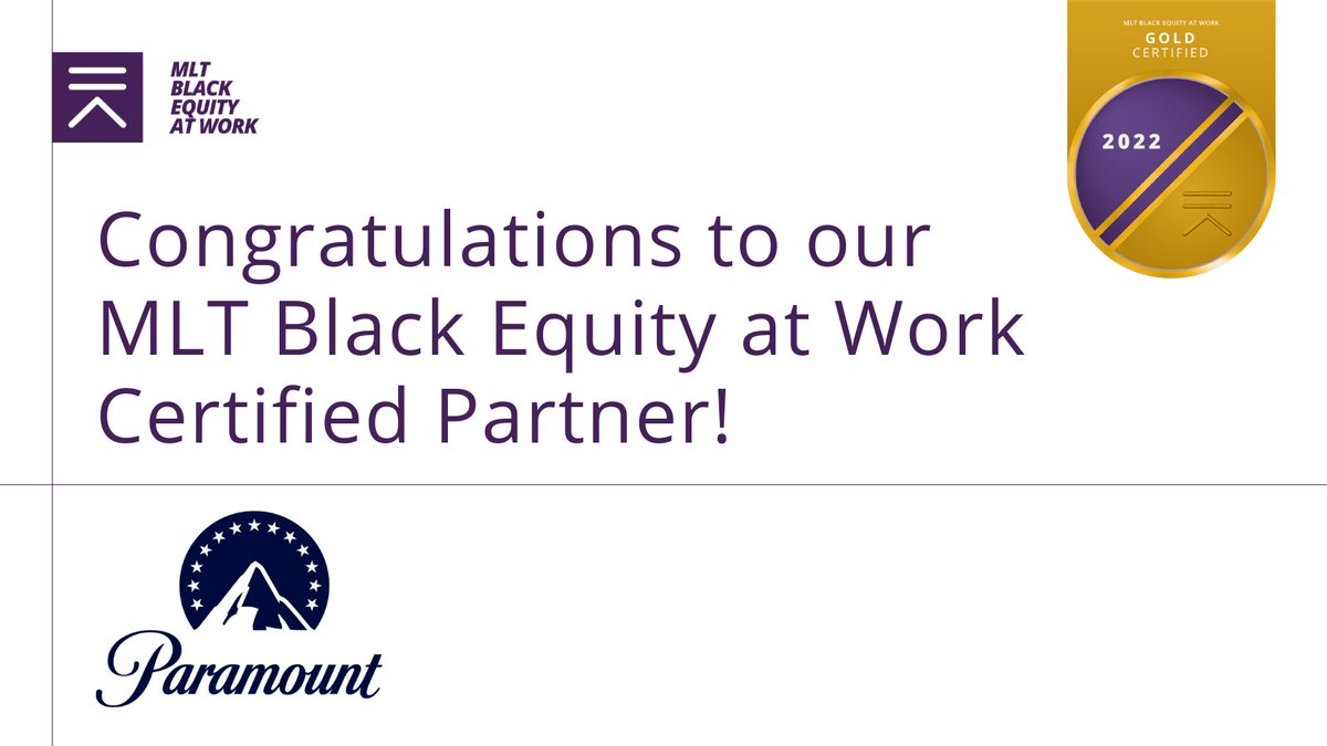 Congratulations @paramountco on becoming #MLTBlackEquityatWork Certified! This is a huge accomplishment toward improving #DEI in your organization. We wish you continued success in driving change in the workplace. Learn how your org can create a plan at mlt.info/3U1dU4c