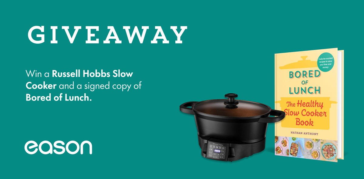 Pre-order a copy of Bored of Lunch: The Healthy slow cooker book and be into the running to win one of 2 Russell Hobbs slow cookers, as well a copy of Bored of Lunch, signed by author and social media sensation Nathan Anthony. easons.com/Bored-Of-Lunch…
