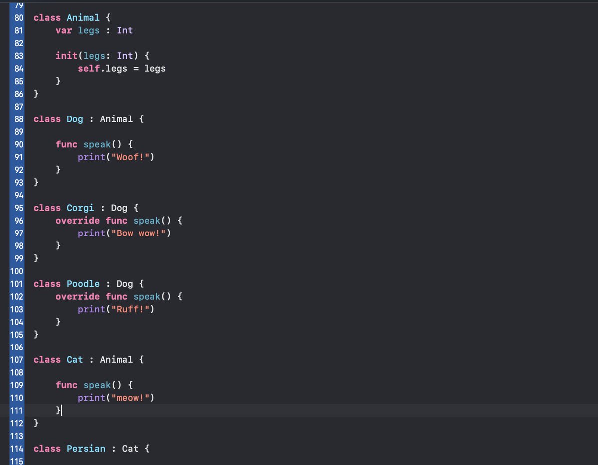 yleeprice's tweet photo. Day 12 of #100DaysOfSwiftUI
- classes and inheritance
- created my own class "Animal" and subclasses using class inheritance

#100DaysOfCode #100daysofcodingchallenge https://t.co/F49SBK4EnK