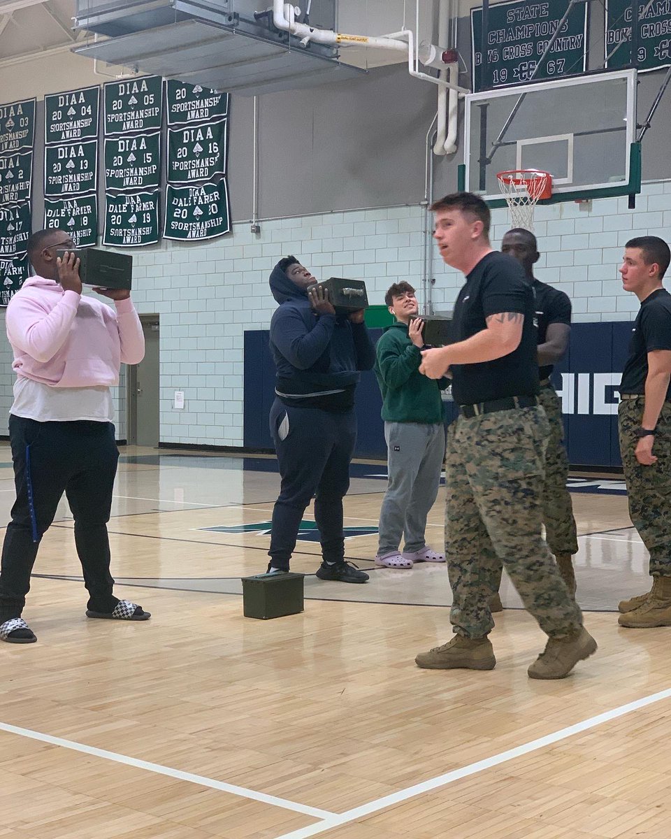 coachcarre's tweet image. McKean Alumni Zach Shields &amp;amp; the US Marines working with our student-athletes during advisory‼️⚔️