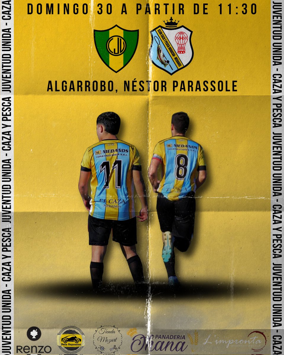 Clubcazaypesca's tweet photo. ¡¡VENÍ A ALENTAR AL CAZA!!🤞🏻
🏟️ Estadio "Néstor Parassole" Juventud Unida
🕚 Veteranos 11:30HS
🕐 Reserva 13:30HS
🕒 Primera 15:30HS
#VamosCaza 💛🤍💙 https://t.co/AI31s9b8Ez