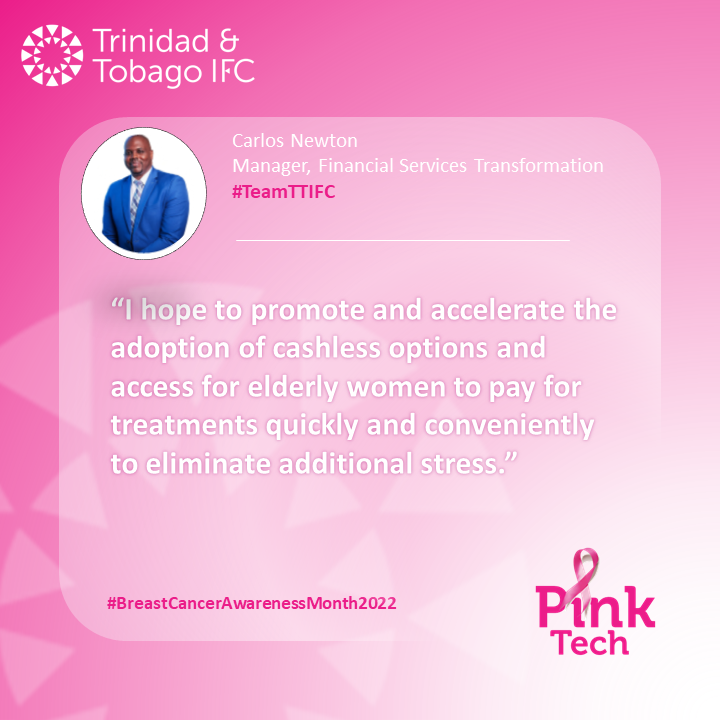 payment_co's tweet image. Today, we invited our Manager, Financial Sector Transformation, Carlos Newton to share his thoughts on how he would like to contribute to elderly women who are fighting breast cancer.

#PinkTech #BreastCancerAwareness2022 #TeamTTIFC #TrinidadandTobagoIFC”