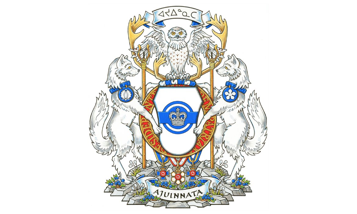 PatriciaTreble's tweet photo. The coat of arms of Mary Simon, Canada's Governor General, have been unveiled. It highlights her Inuit culture and deep connection to the North, and includes her motto, Ajuinnata, which means “to persevere” or “never give up” in her mother tongue, Inuktitut. https://t.co/CvrpBtL6Ag
