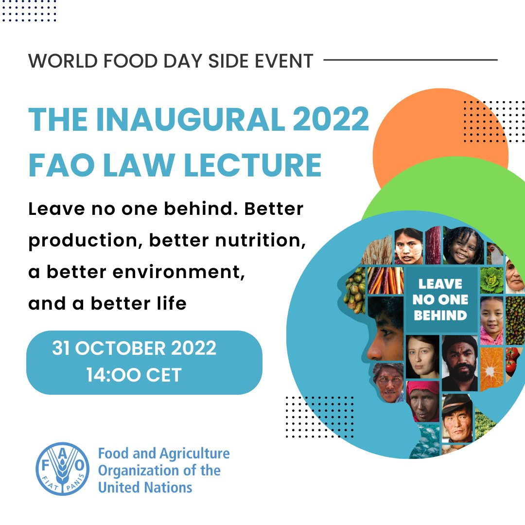 FAOWestAfrica's tweet photo. SAVE THE DATE
2022 FAO Law Lecture by Professor Philippe Sands on Legal reflections on “Leave no one behind. Better production, better nutrition, a better environment, and a better life”. 
🗓️Monday, 3⃣1⃣ Oct. 2022, from 1⃣2⃣:0⃣0⃣ to 1⃣3⃣:3⃣0⃣ GMT
Join us: https://t.co/iVyt39U7RS https://t.co/cAy3oq9Yx2
