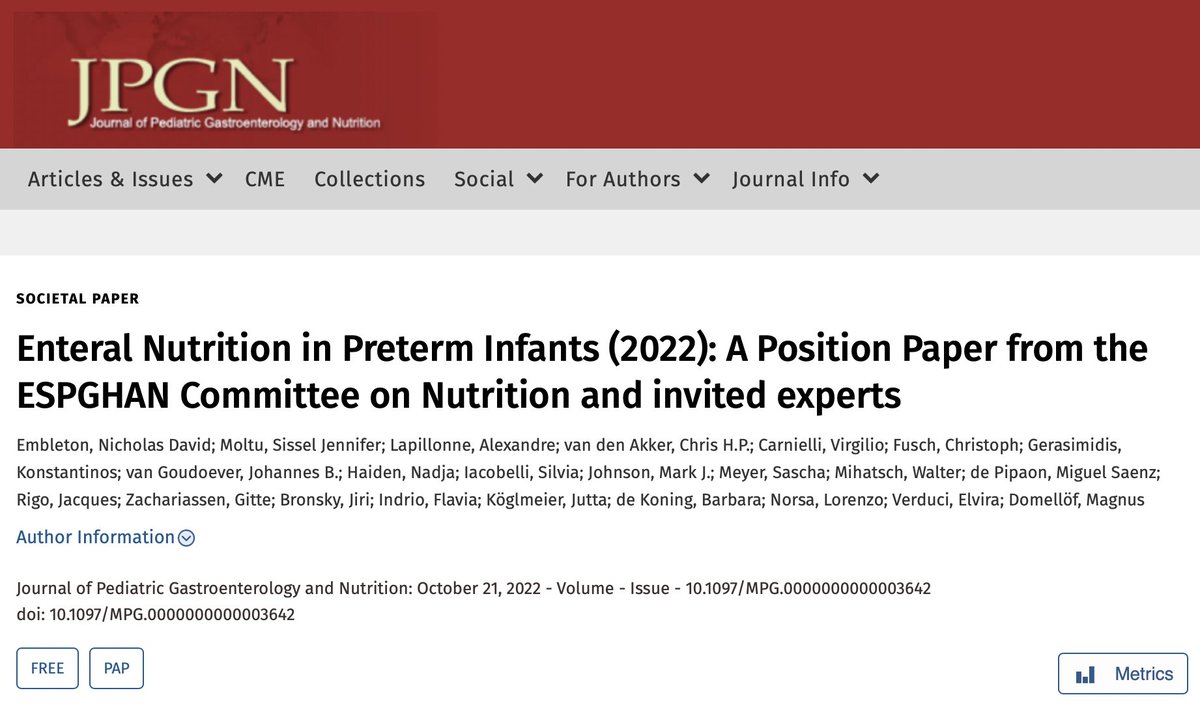 Something for the weekend?

Enteral Nutrition in Preterm Infants (2022): A Position from ESPGHAN CoN

journals.lww.com/jpgn/Abstract/… 

<a href="/ESPGHANSociety/">ESPGHAN</a> @ESPR_EBN <a href="/ESPGHANelearn/">ESPGHAN ELEARNING</a> #NeoTwitter