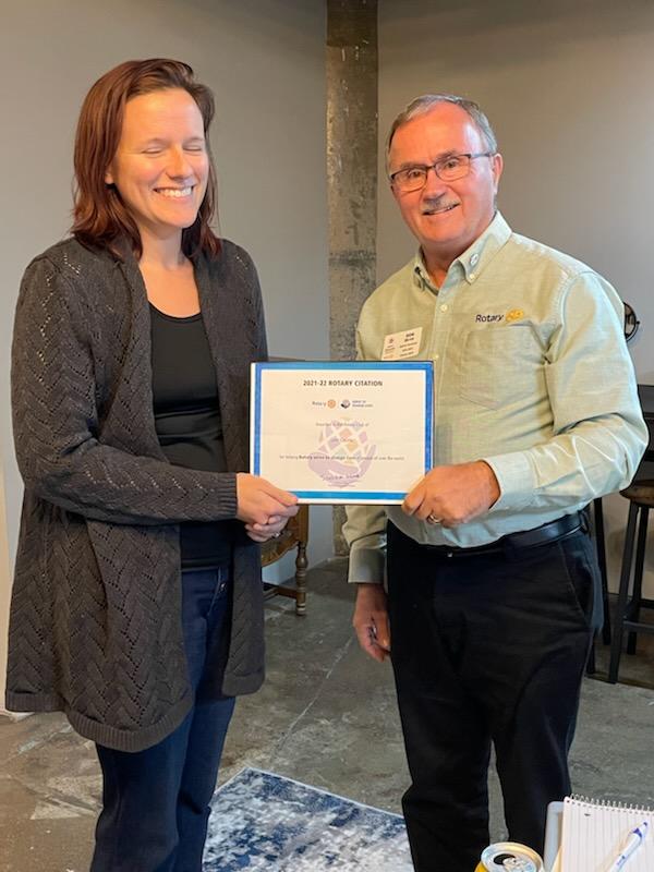 5970Rotary's tweet image. On Wednesday, October 26, District Governor Don Meyer visited the Linn County Rotary club and handed out some great awards!  Mariah Obiedzinski accepts the Rotary Citation for the 2021-2022 year, and Katie Wilford receives a certificate for joining the Polio Plus Society.
