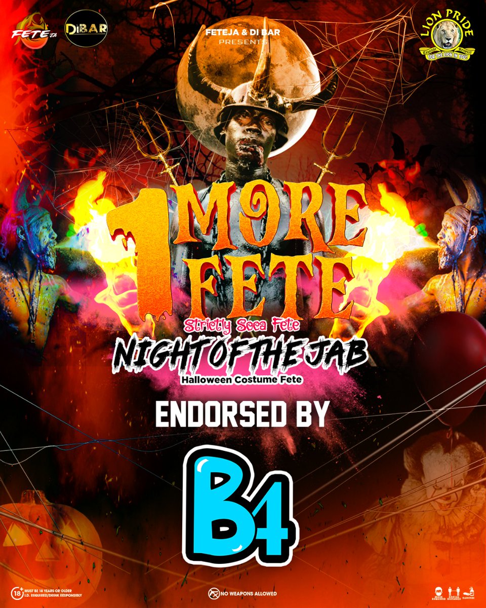 Fetej876's tweet photo. One More Fete is Endorsed by B4 🔥 Look out for the B4 team this Saturday at One More Fete🎃👻🔥 at @di_bar_876, 30 Haining Road
#lionprideja #OMF #OneMoreFete #OMFNightofTheJab #NightofTheJab
@Naviinav1 https://t.co/rQSiOJoazJ