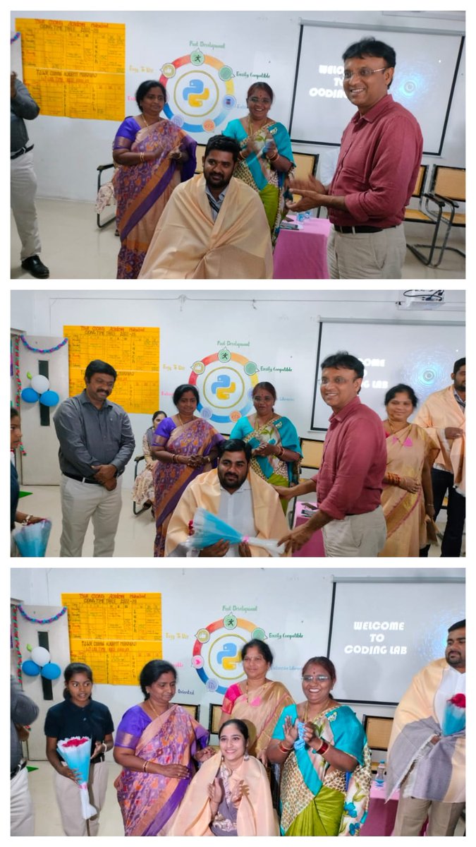 codeacadtswreis's tweet image. OSD Chandrakanth Reddy Sir, JS Sharada Madam, RC Sharada Venkatesh Madam and Blujay Solutions team visited TSWR Coding Academy and took part in the opening ceremony of Coding and IOT Labs.
Felicitation has been done on this occasion.
@codeacadtswreis @TSWREISOCIETY @DRonaldRose