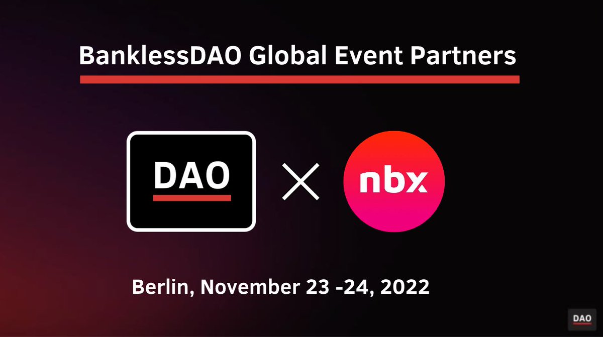 BlackFlagDAO's tweet photo. Let's wrap up the week with some PERKS! 
We're giving 2 GENERAL TICKETS to @nextblockexpo in Berlin on November 23rd and 24th 🎟️

How to participate?

1. Follow @nextblockexpo
2. Follow @banklessDAO
3. Retweet this post &amp; tag a friend

Winners announced: November 14th, LFG! 🎉 https://t.co/yiAfe9o49N