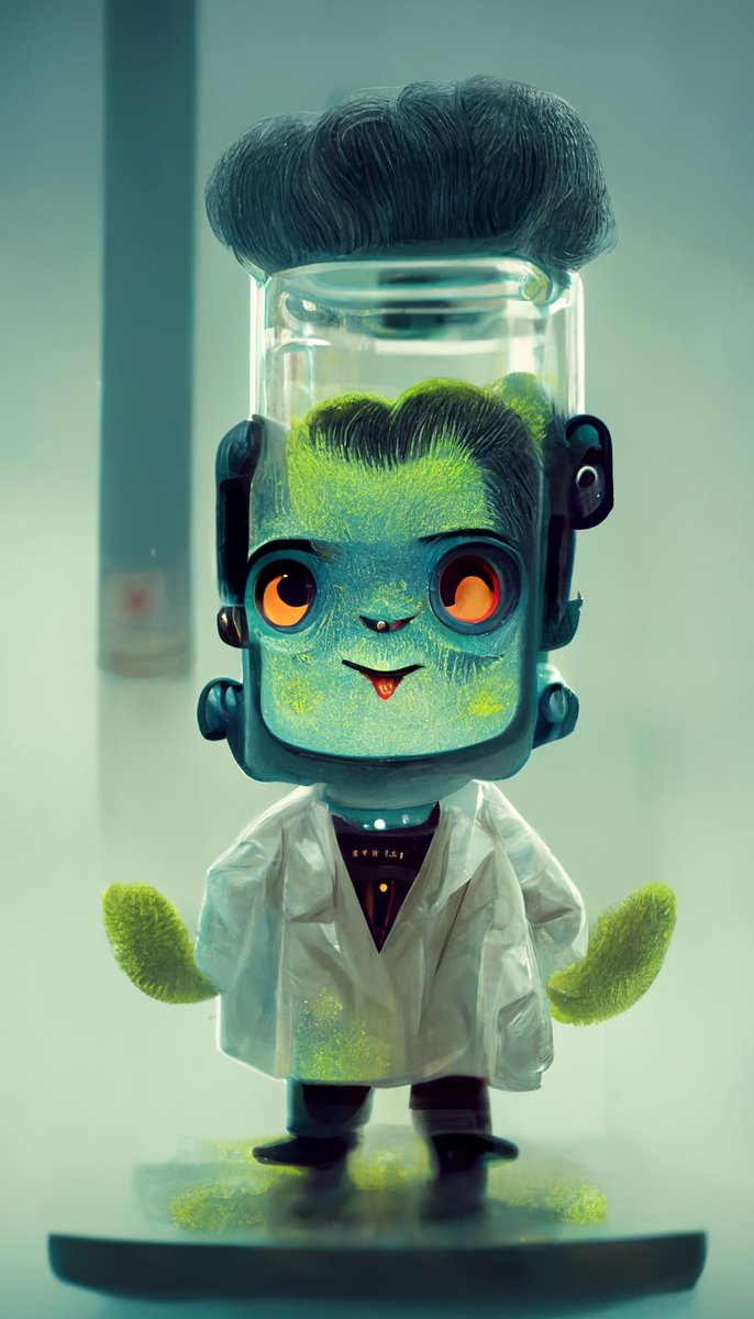Cuby_con's tweet photo. Frankenstein having so much fun with the lab equipments!

#Frankenstein #monster #green #experiment  #halloween #halloween2022 #pumpkin #scary #lab #laboratory #labcoat #chemistry #happyhalloween #cute #adorable #bigeyes #cutenessoverload #nft #nftart #ai #aiart #toy #cubycon https://t.co/JNH3W1kbWF