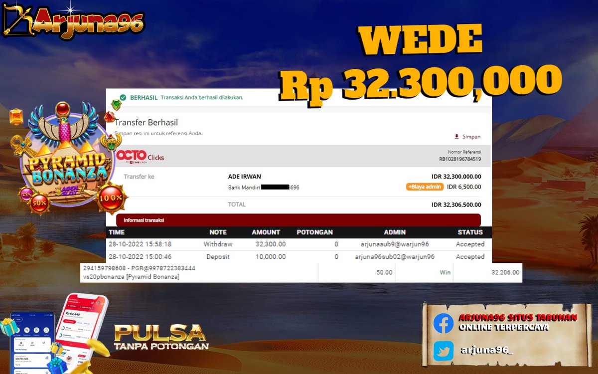 arjuna96__'s tweet photo. ARJUNA96 > Situs Taruhan Online Terpercaya di Indonesia
WD 32 jt , mayan buat jajan π
#arjuna96 #slotter #slotinfo #slot #slotonline #maxwin https://t.co/ds8sIYEzeN
