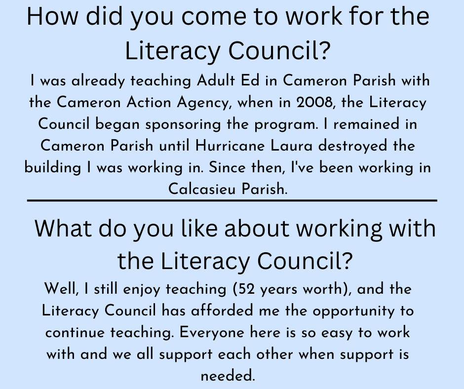 LiteracySWLA's tweet image. Get to know Denise Breland, one of our fantastic instructors!