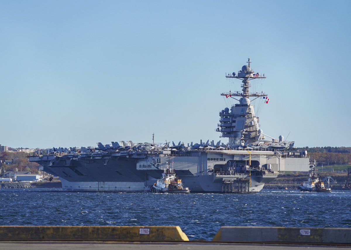 USS Gerald R. Ford #Warship78 has arrived in #Halifax 🇨🇦 with #NATO Allies from 🇩🇰🇩🇪🇳🇱&🇪🇸. This is the first port visit for the newest and #FirstinClass aircraft carrier outside of the United States. 

#WeAreNATO #StrongerTogether 

Read more: c2f.usff.navy.mil/Press-Room/Pre…