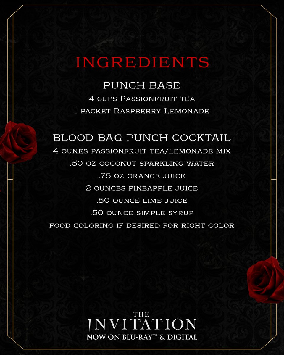 InvitationMovie's tweet photo. Make your Halloween party (almost) as interesting as Evie’s rehearsal dinner. Enjoy this Blood Bag Cocktail inspired by #InvitationMovie.

Now on Blu-ray and Digital! https://t.co/QfGT9Rd9ng https://t.co/ozFRkSLcZn