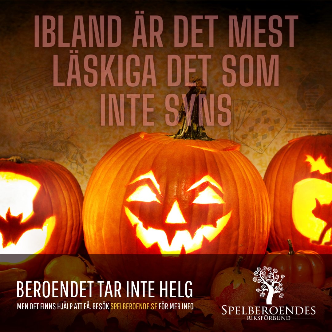 Spelberoende syns inte och är oerhört svårt att upptäcka. Spel om pengar är dessutom tillgängligt dygnet runt, året om. Ta steget att berätta för någon innan det går för långt. Det finns ingen skam i att be om hjälp.

#spelberoende #halloween