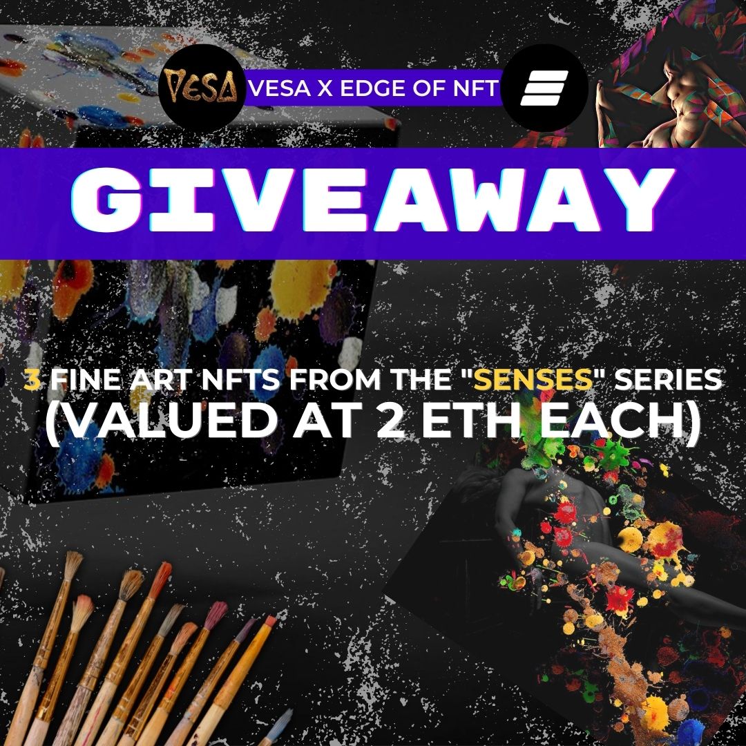 TheEdgeofShow's tweet photo. BIG #GIVEAWAY ALERT! 🚨🚨

@Artbyvesa is giving away 3 Fine Art #NFTs from the Senses collection(valued at 2 #ETH each)!

The #Crypto artist &amp; #performer has been admired by millions via @BBCWorld, @IBTimes, @timesofindia, @VICE &amp; more. 📰🎑

Enter 🎁: https://t.co/0Qu05Qwa96 https://t.co/HEpnPouSjh